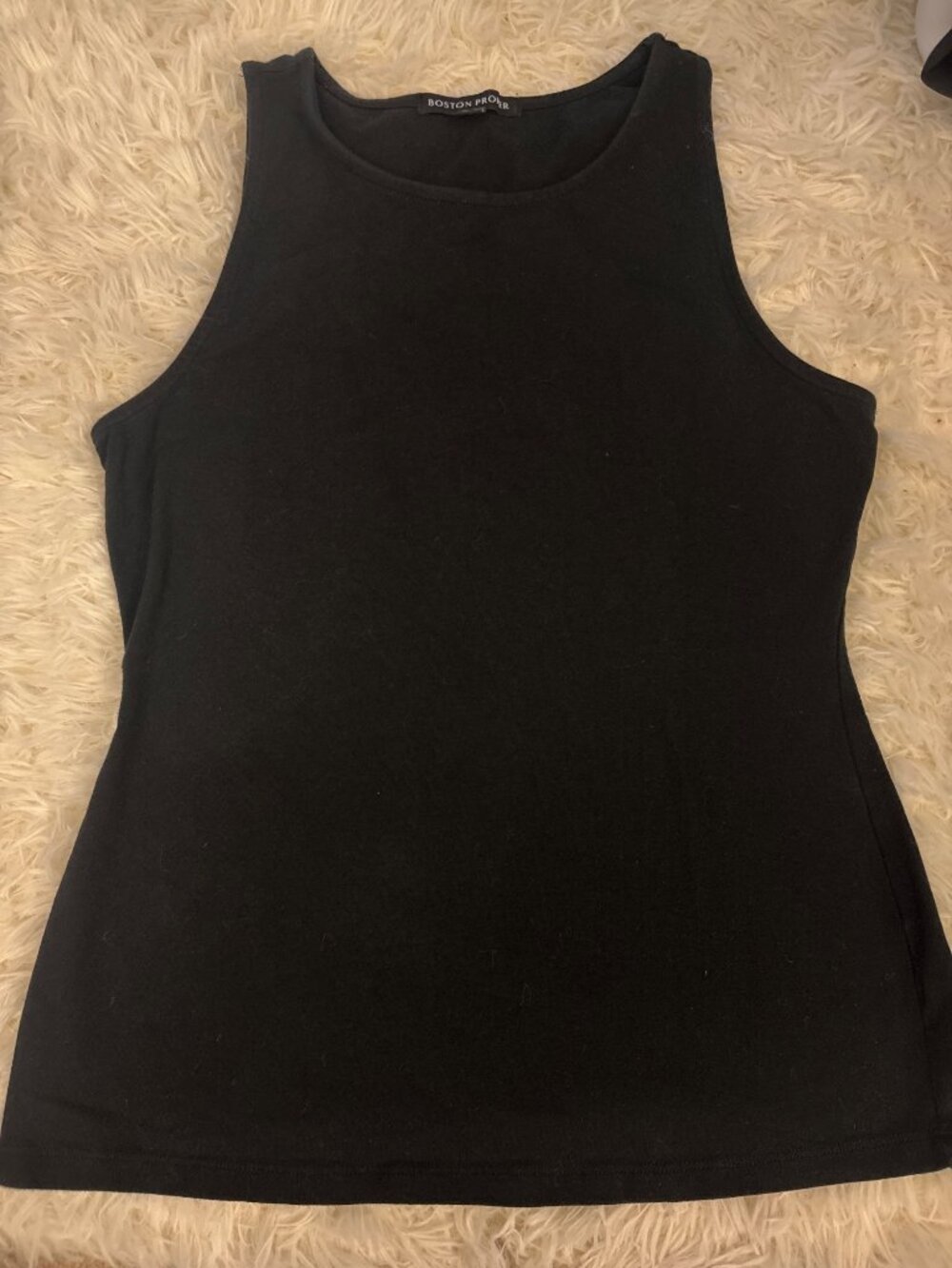 Boston Proper Womens Black Sleeveless Tank Top Size M Cotton Blend Fitted Basic